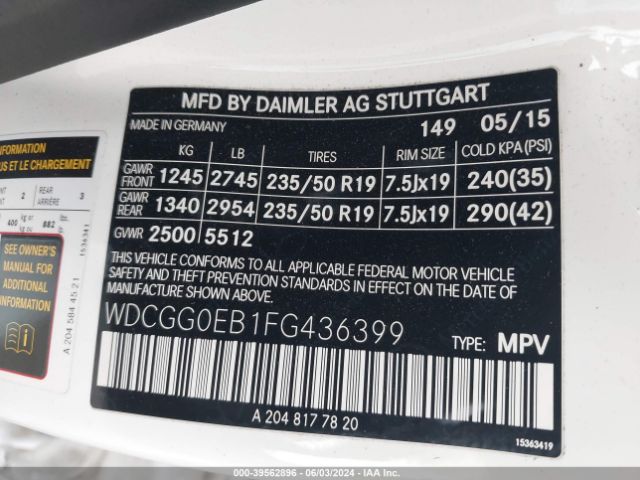 WDCGG0EB1FG436399 Mercedes-Benz Glk 250 Bluetec 4matic
