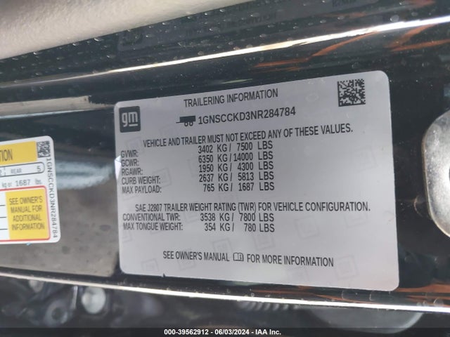 Chevrolet Suburban 2wd Lt 2022 1GNSCCKD3NR284784 Image 9