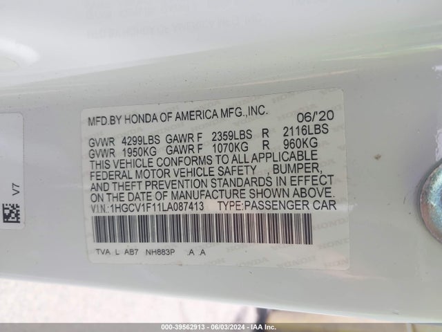 1HGCV1F11LA087413 Honda ACCORD LX