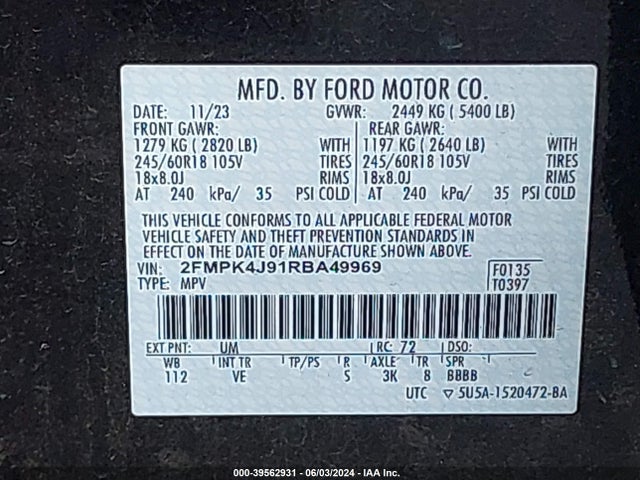 Ford EDGE SEL 2024 2FMPK4J91RBA49969 Image 9