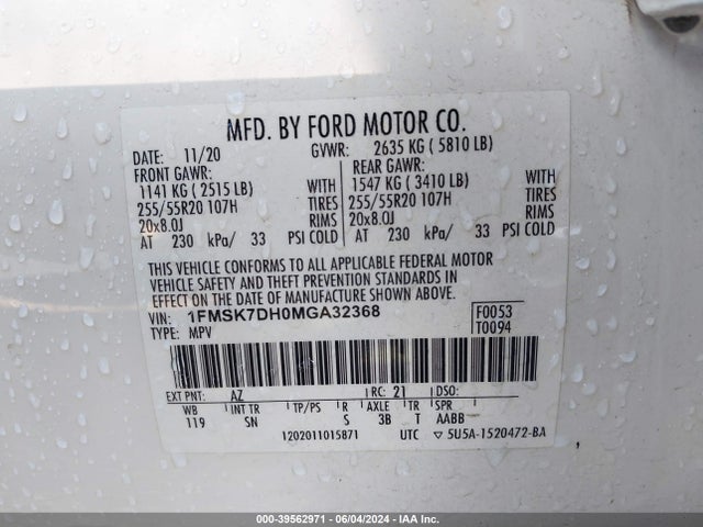 Ford EXPLORER XLT 2021 1FMSK7DH0MGA32368 Image 9