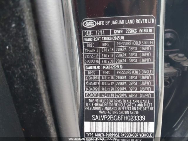SALVP2BG6FH023339 Land Rover Range Rover Evoque Pure