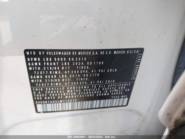 3VV0B7AX5LM112410 Volkswagen Tiguan 2.0t S