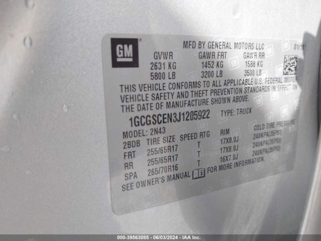 1GCGSCEN3J1205922 Chevrolet Colorado Lt
