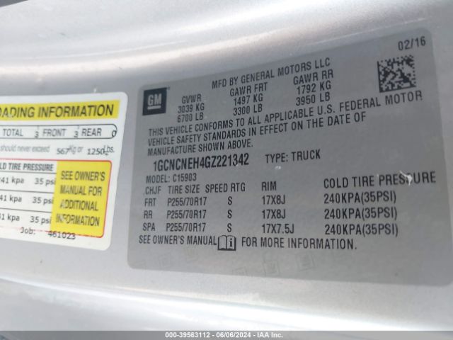 1GCNCNEH4GZ221342 Chevrolet Silverado 1500 Wt