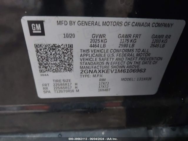 2GNAXKEV1M6106963 Chevrolet Equinox Fwd Lt