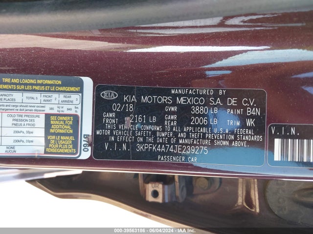 KIA FORTE LX 2018 3KPFK4A74JE239275 Image 9