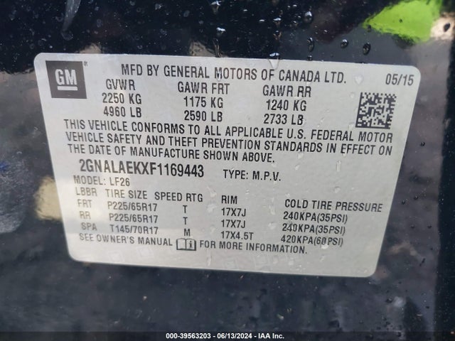 Chevrolet EQUINOX LS 2015 2GNALAEKXF1169443 Image 9