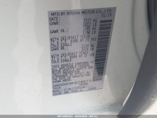 1N6ED1EK5RN628675 Nissan Frontier Sv 4x4