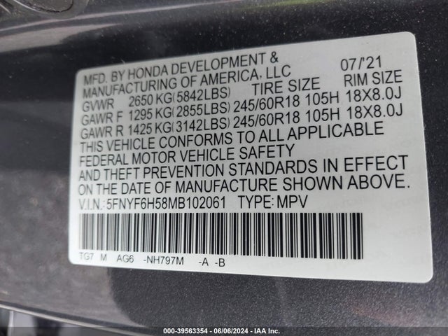 Honda Pilot Awd Ex-l 2021 5FNYF6H58MB102061 Image 9