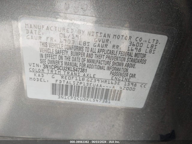 Nissan KICKS SV 2019 3N1CP5CU2KL547381 Image 9