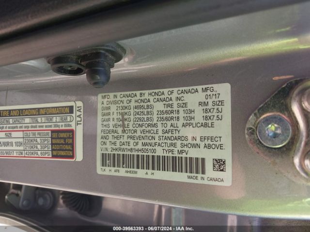 2HKRW1H81HH505100 Honda Cr-v Ex-l/ex-l Navi