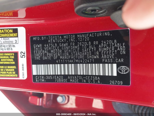 4T1T11AK7MU422471 Toyota CAMRY SE