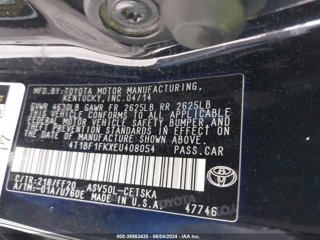 Toyota CAMRY SE 2014 4T1BF1FKXEU408054 Image 9