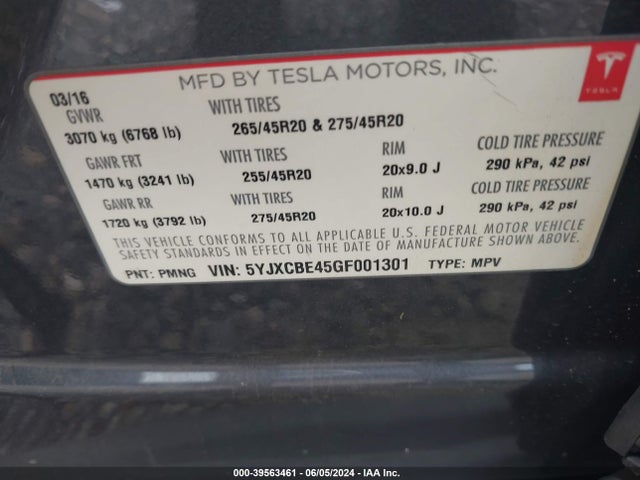 2016 TESLA MODEL X 5YJXCBE45GF001301 Photo 8