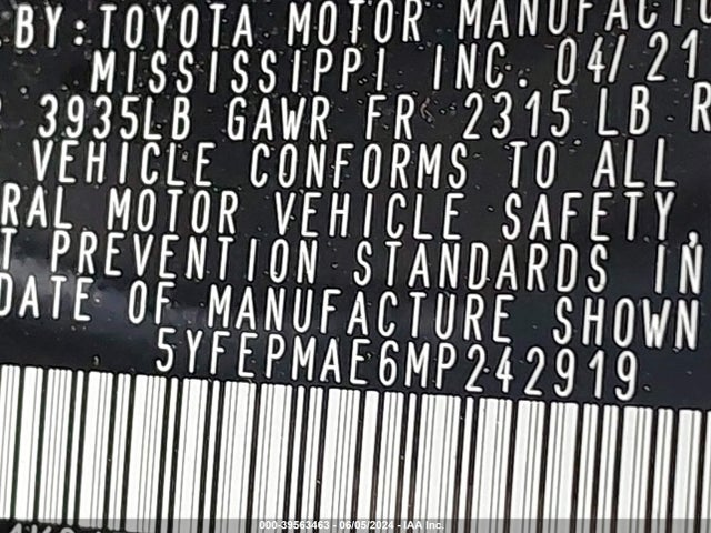 Toyota COROLLA LE 2021 5YFEPMAE6MP242919 Image 9