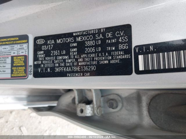 3KPFK4A78HE136290 KIA FORTE LX