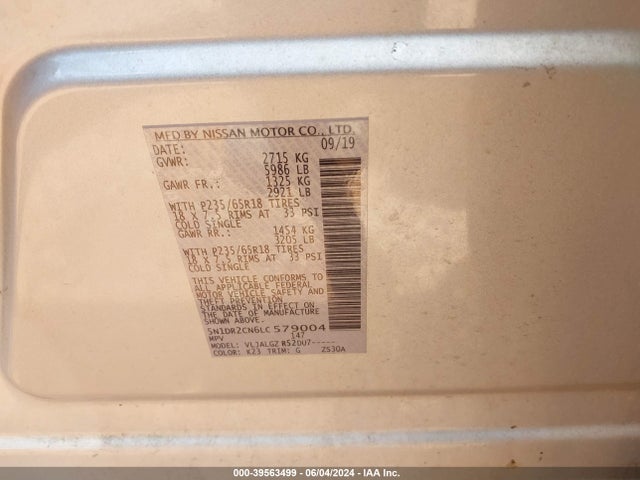 Nissan Pathfinder Sl 2wd 2020 5N1DR2CN6LC579004 Image 9
