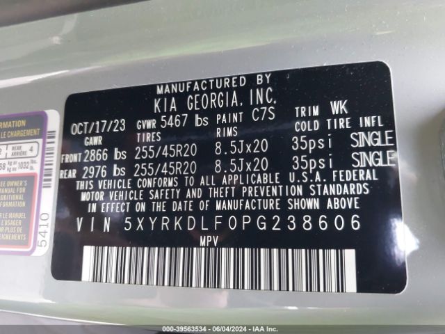 5XYRKDLF0PG238606 KIA Sorento Sx Prestige