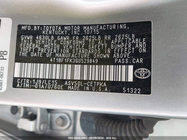 Toyota CAMRY XSE 2016 4T1BF1FK3GU529849 Image 9