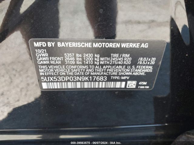 5UX53DP03N9K17683 BMW X3 Xdrive30i