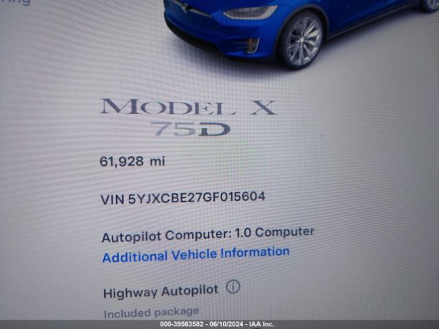 5YJXCBE27GF015604 Tesla Model X 60d/70d/75d/90d/p100d