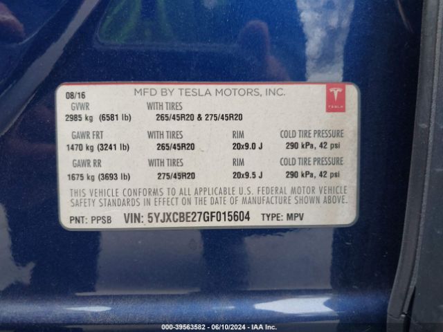5YJXCBE27GF015604 Tesla Model X 60d/70d/75d/90d/p100d