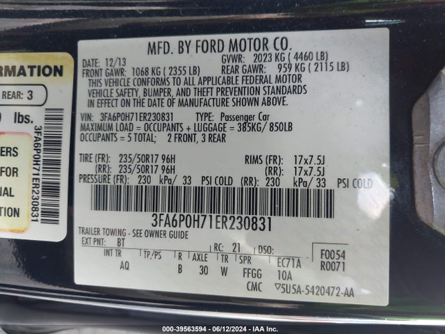 Ford FUSION SE 2014 3FA6P0H71ER230831 Image 9