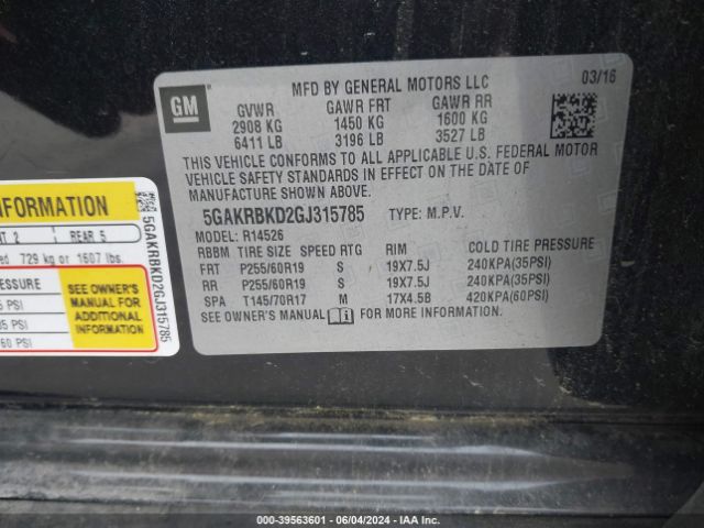 5GAKRBKD2GJ315785 Buick Enclave Leather