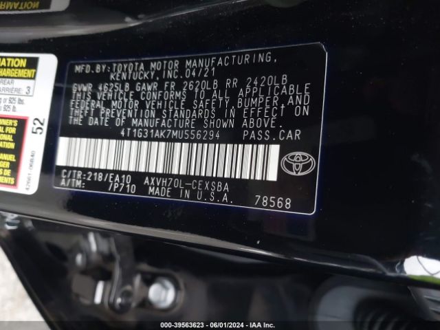 4T1G31AK7MU556294 Toyota Camry Se Hybrid