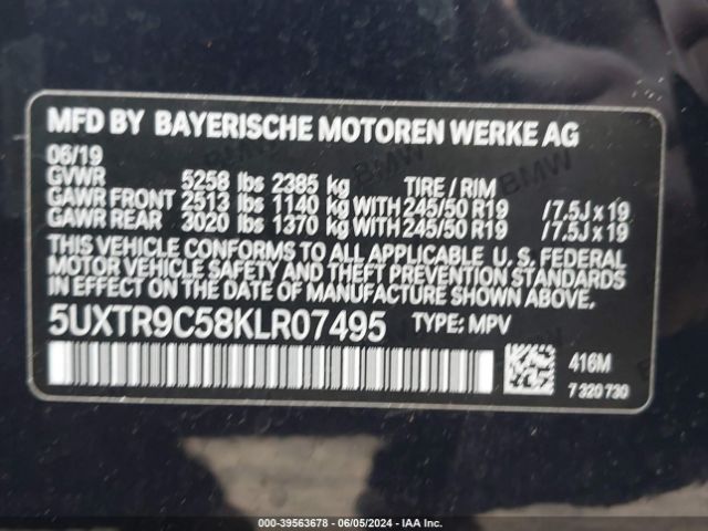 5UXTR9C58KLR07495 BMW X3 Xdrive30i