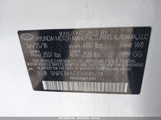 Hyundai Sonata Limited 2018 5NPE34AF0JH685774 Image 9