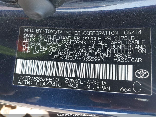 Toyota Prius Two 2014 JTDKN3DU7E0385993 Image 9