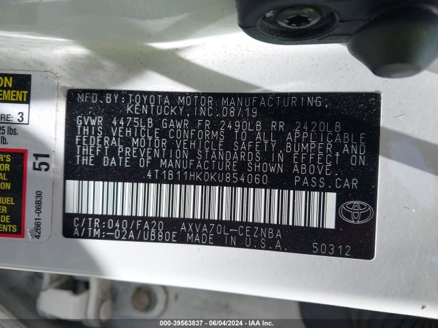 Toyota CAMRY LE 2019 4T1B11HK0KU854060 Image 9