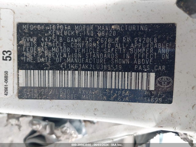 Toyota CAMRY XSE 2020 4T1K61AK2LU389519 Image 9