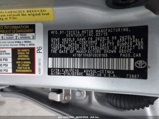 4T1BF1FK6FU928169 Toyota CAMRY LE