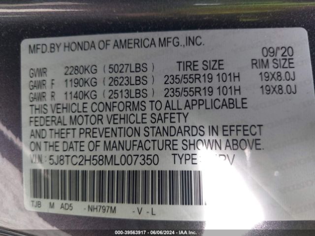 5J8TC2H58ML007350 Acura Rdx Technology Package