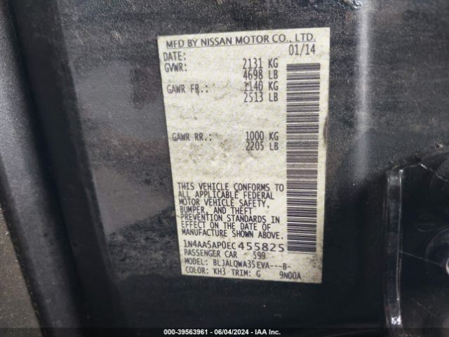 1N4AA5AP0EC455825 Nissan Maxima 3.5 S/3.5 Sv