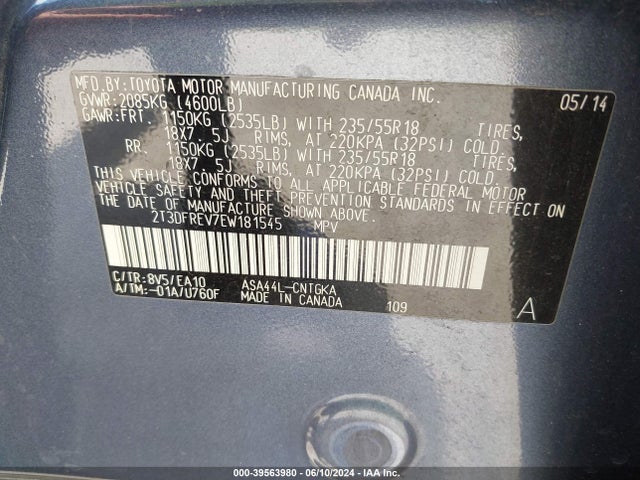 Toyota Rav4 Limited 2014 2T3DFREV7EW181545 Image 9