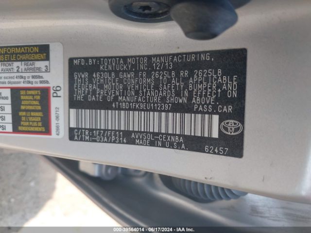 4T1BD1FK9EU112397 Toyota Camry Hybrid Le