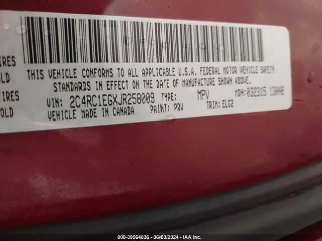 2C4RC1EGXJR258009 Chrysler Pacifica Touring L Plus