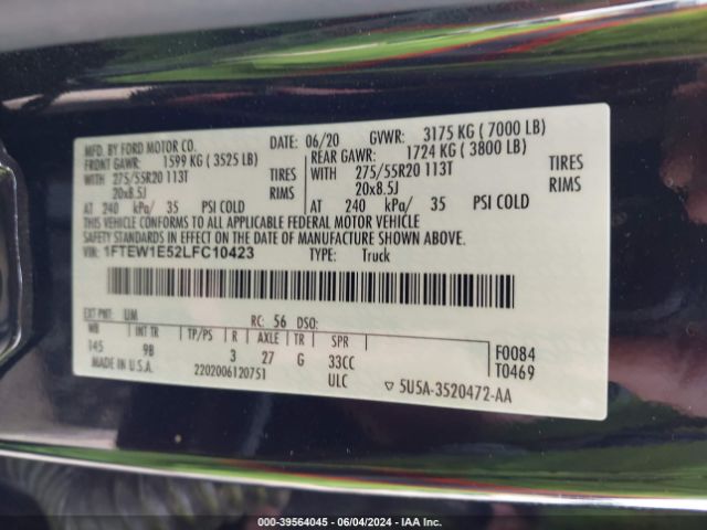 1FTEW1E52LFC10423 Ford F-150 Platinum
