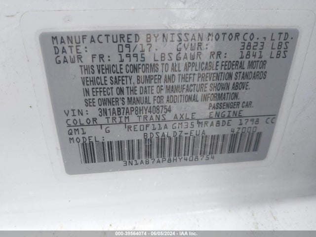 Nissan SENTRA SV 2017 3N1AB7AP8HY408754 Image 9