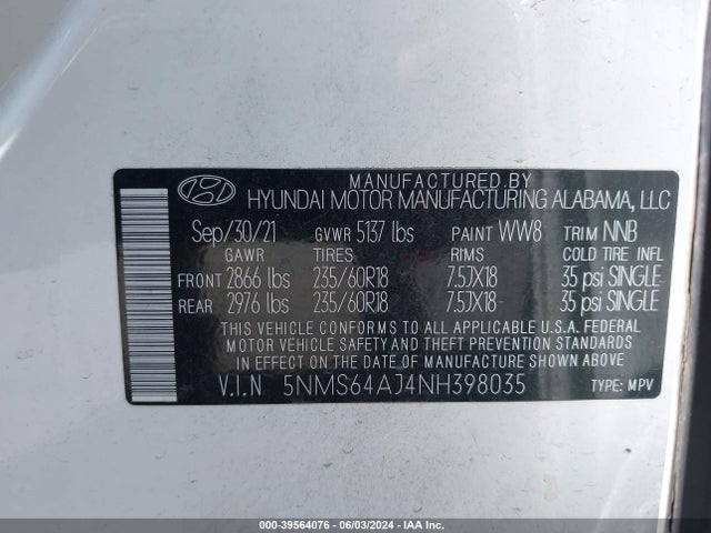 Hyundai Santa Fe Xrt 2022 5NMS64AJ4NH398035 Image 9