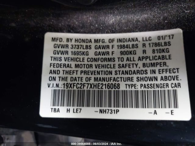 19XFC2F7XHE216068 Honda CIVIC EX