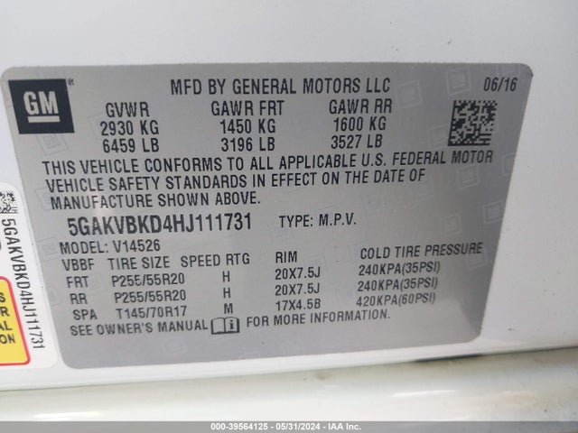 Buick Enclave Leather 2017 5GAKVBKD4HJ111731 Image 9