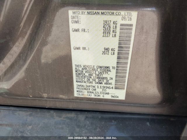 1N4AL3AP7HC119964 Nissan Altima 2.5/2.5 S/2.5 Sl/2.5 Sr/2.5 Sv