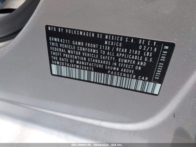 3VW2K7AJ9FM296075 Volkswagen Jetta 2.0l S