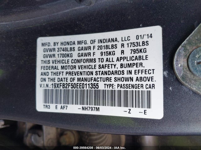 Honda Civic Lx 2014 19XFB2F50EE011355 Image 9