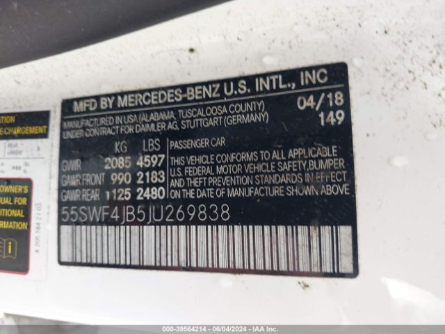 55SWF4JB5JU269838 Mercedes-Benz C 300